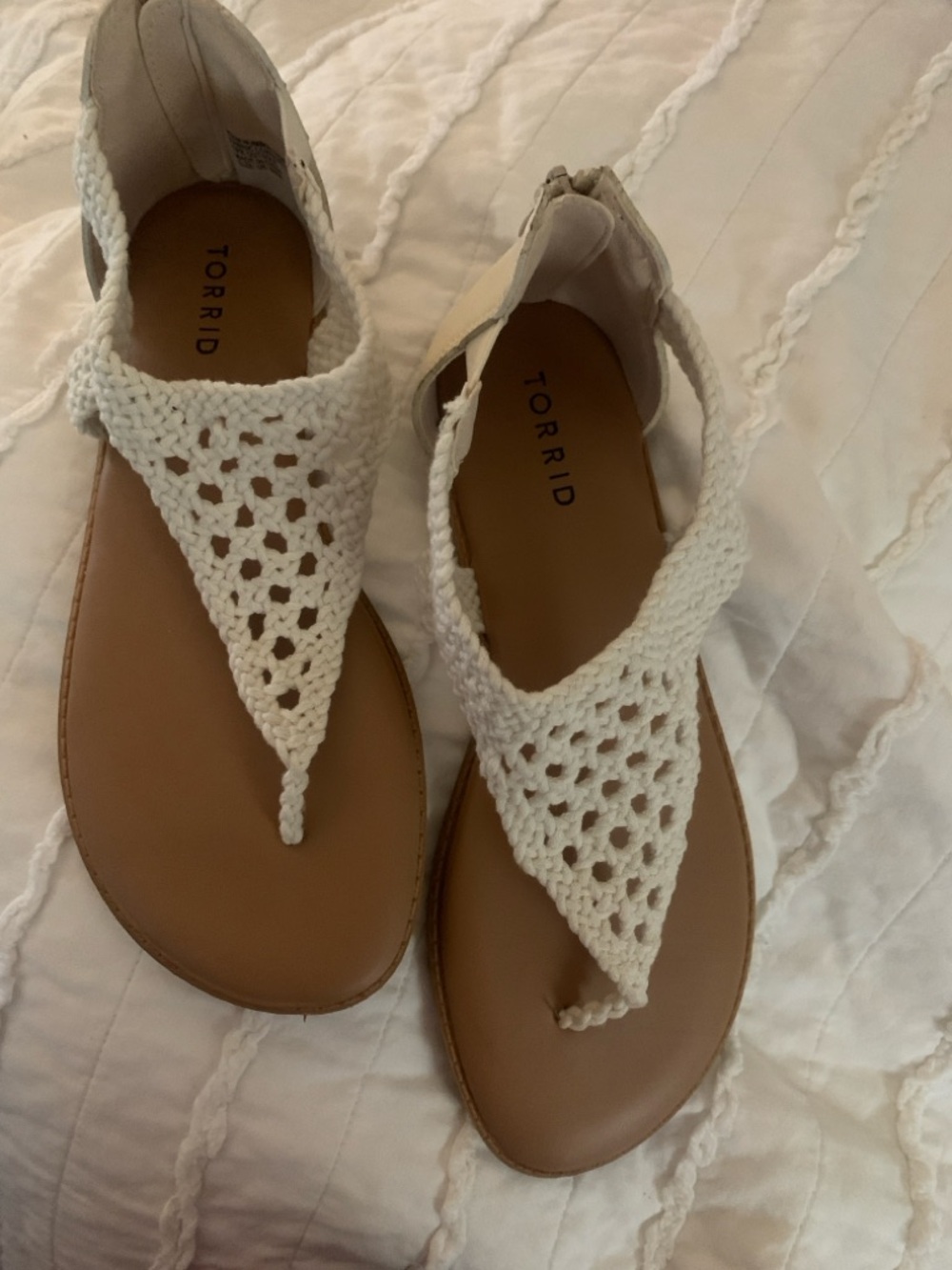 torrid White Crochet Thong Sandals with Tan Footbed